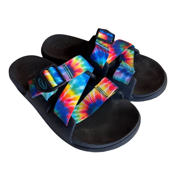 Women's Chaco Chillos Slides Sandals Rainbow Tie-dye, Size 6 - Picture 1 of 11
